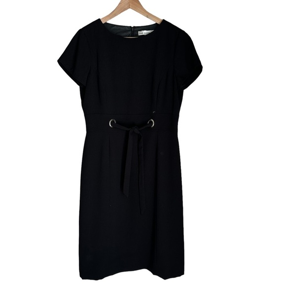 David Warren New York Womens Black Short Sleeve Sheath Tie Waist Midi Dress Sz10 - Picture 10 of 11